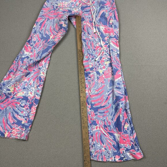 Lilly Pulitzer Linen Beach Pants Wide Leg Resort Lounge Iris Blue Shrimply XS - Picture 11 of 14